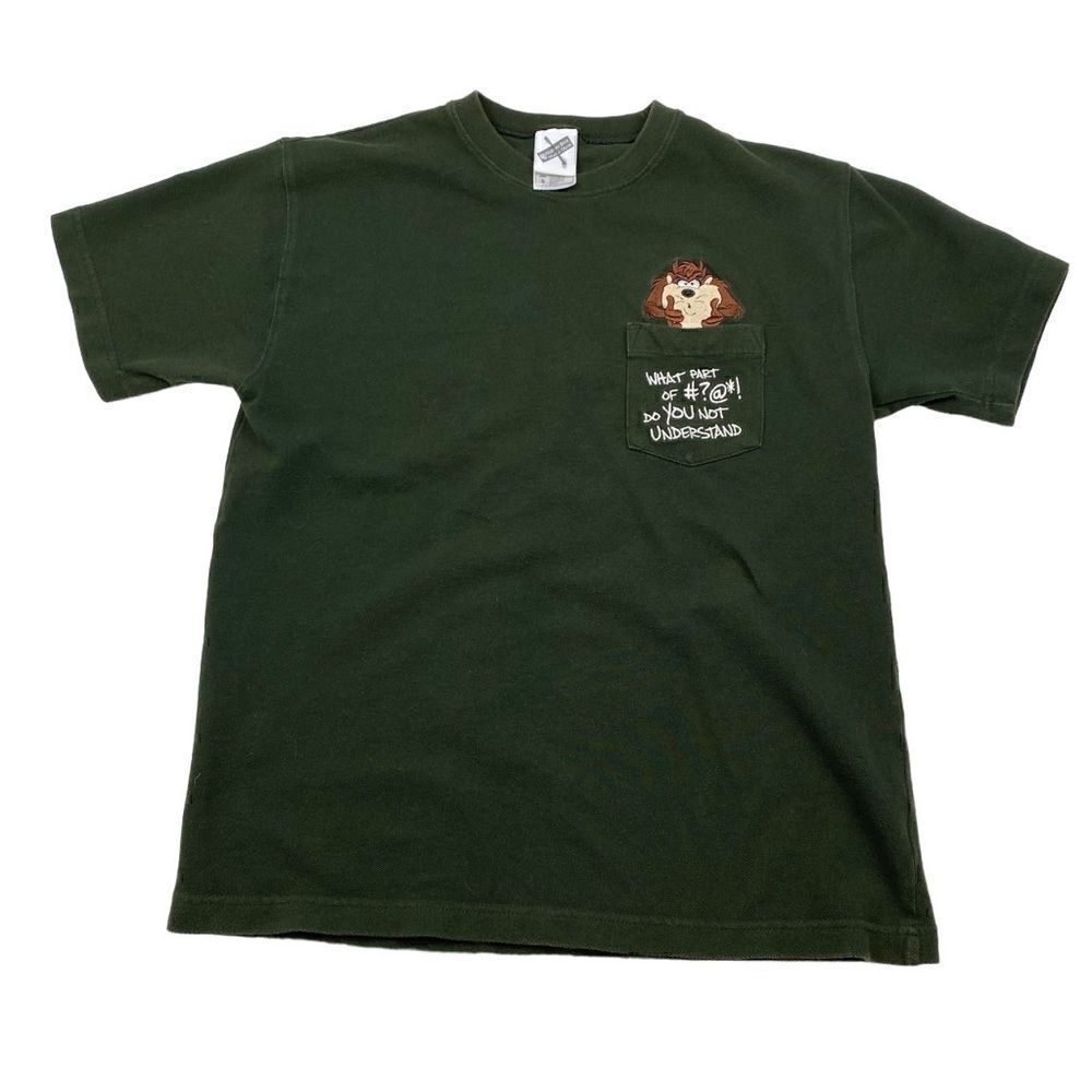 Tasmanian Devil Looney Tunes Embroidered Pocket Tee Small Vintage